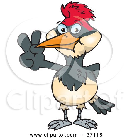 Clipart Illustration of a Peaceful Woodpecker Smiling And Gesturing The Peace Sign by Dennis Holmes Designs