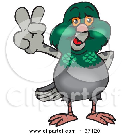 Clipart Illustration of a Peaceful Pigeon Smiling And Gesturing The Peace Sign by Dennis Holmes Designs