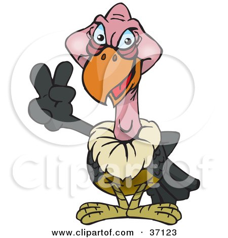 Clipart Illustration of a Peaceful Vulture Smiling And Gesturing The Peace Sign by Dennis Holmes Designs