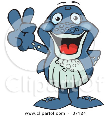 Clipart Illustration of a Peaceful Whale Smiling And Gesturing The Peace Sign by Dennis Holmes Designs