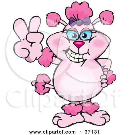 Clipart Illustration of a Peaceful Pink Poodle Smiling And Gesturing The Peace Sign by Dennis Holmes Designs