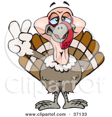 Clipart Illustration of a Peaceful Turkey Bird Smiling And Gesturing The Peace Sign by Dennis Holmes Designs