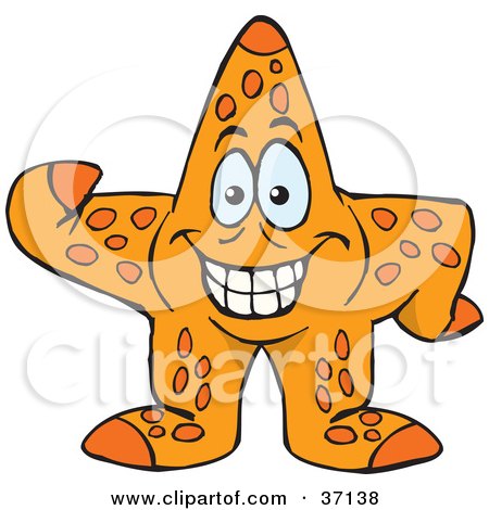Clipart Illustration of a Friendly Starfish Smiling And Waving by Dennis Holmes Designs