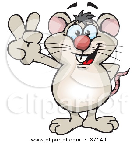 Clipart Illustration of a Peaceful Mouse Smiling And Gesturing The Peace Sign by Dennis Holmes Designs
