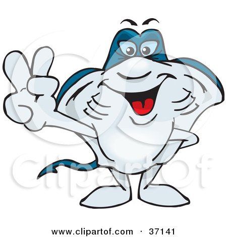 Clipart Illustration of a Peaceful Stingray Smiling And Gesturing The Peace Sign by Dennis Holmes Designs