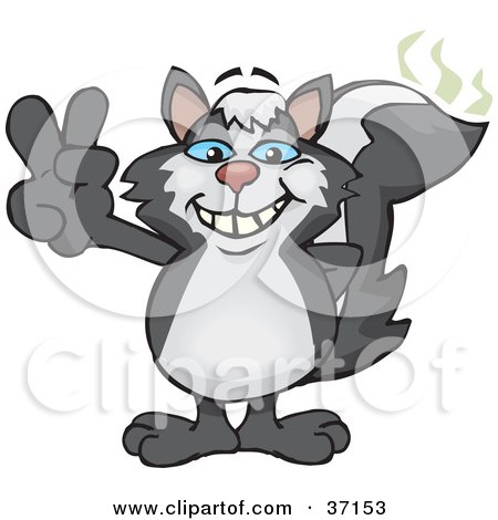 Clipart Illustration of a Peaceful Stinky Skunk Smiling And Gesturing The Peace Sign by Dennis Holmes Designs