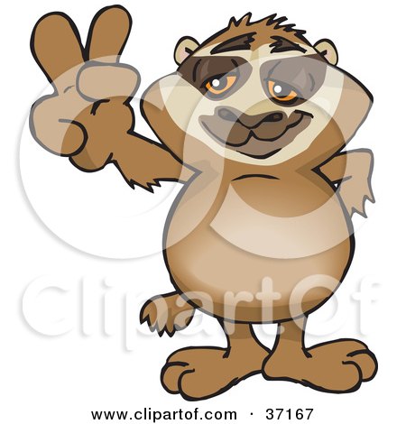 Clipart Illustration of a Peaceful Sloth Smiling And Gesturing The Peace Sign by Dennis Holmes Designs