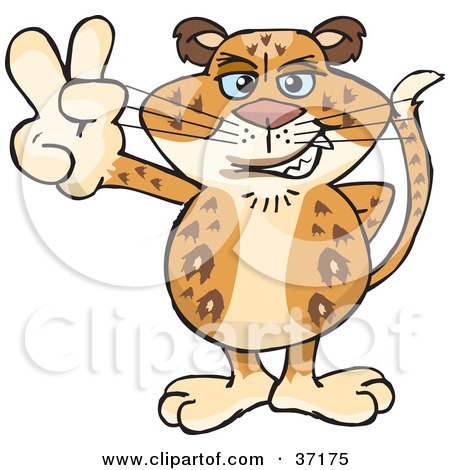 Clipart Illustration of a Peaceful Leopard Smiling And Gesturing The Peace Sign by Dennis Holmes Designs