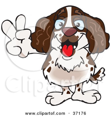 Clipart Illustration of a Peaceful Spaniel Smiling And Gesturing The Peace Sign by Dennis Holmes Designs