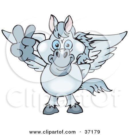 Clipart Illustration of a Peaceful Pegasus Smiling And Gesturing The Peace Sign by Dennis Holmes Designs