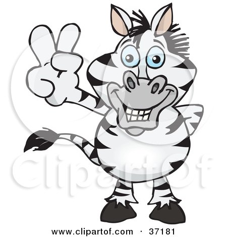 Clipart Illustration of a Peaceful Zebra Smiling And Gesturing The Peace Sign by Dennis Holmes Designs
