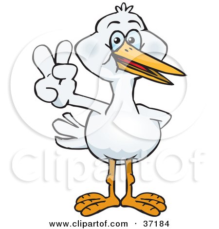 Clipart Illustration of a Peaceful Stork Smiling And Gesturing The Peace Sign by Dennis Holmes Designs