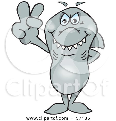 Clipart Illustration of a Peaceful Shark Smiling And Gesturing The Peace Sign by Dennis Holmes Designs