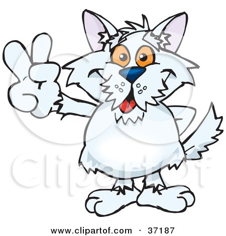Clipart Illustration of a Peaceful Terrier Smiling And Gesturing The Peace Sign by Dennis Holmes Designs
