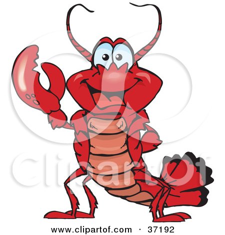 Clipart Illustration of a Peaceful Lobster Smiling And Gesturing The Peace Sign by Dennis Holmes Designs