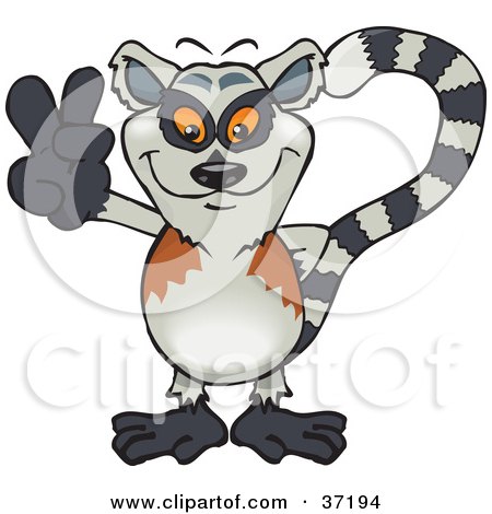 Clipart Illustration of a Peaceful Lemur Smiling And Gesturing The Peace Sign by Dennis Holmes Designs