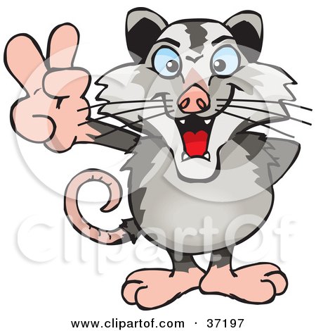 Clipart Illustration of a Peaceful Opossum Smiling And Gesturing The Peace Sign by Dennis Holmes Designs