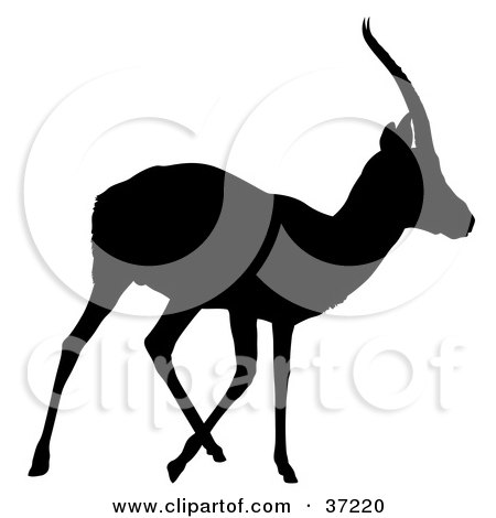 Clipart Illustration of a Black Silhouette Of A Walking Antelope by dero