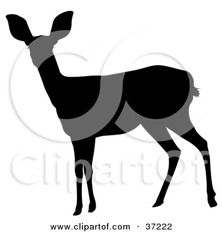 Clipart Illustration of a Black Silhouette Of An Alert Doe by dero