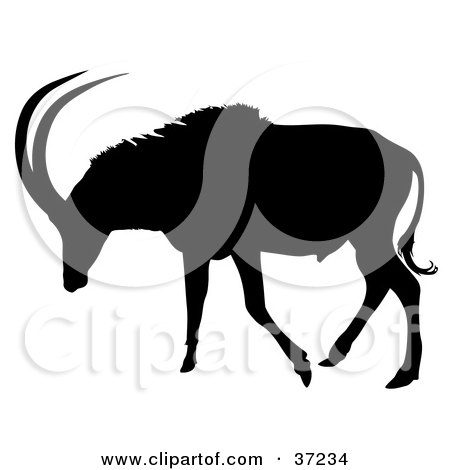Clipart Illustration of a Black Silhouette Of An Antelope About To Graze by dero