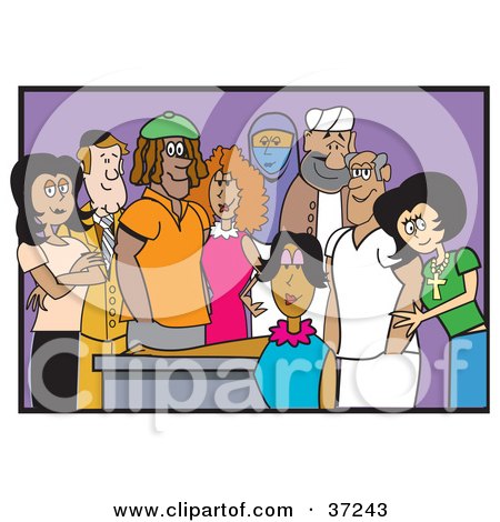 Clipart Illustration of a Diverse And Cultural Group Of Adult Friends by Andy Nortnik