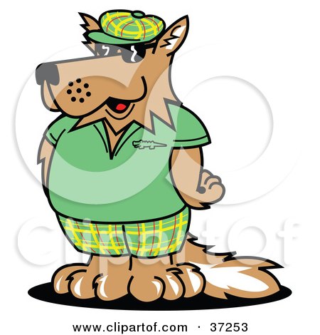 Clipart Illustration of a Cool Dog In Green Golf Clothes by Andy Nortnik