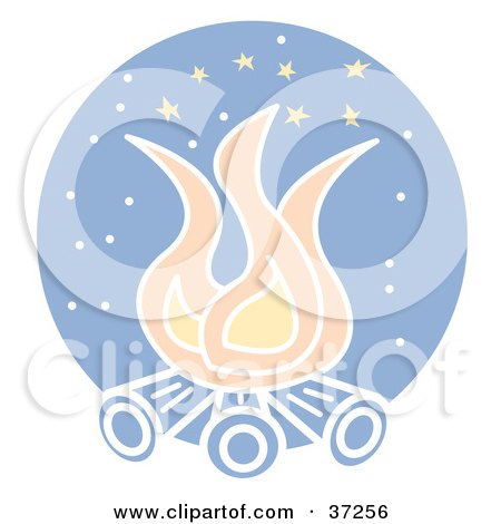 Clipart Illustration of a Burning Campfire Under A Starry Night Sky by Andy Nortnik
