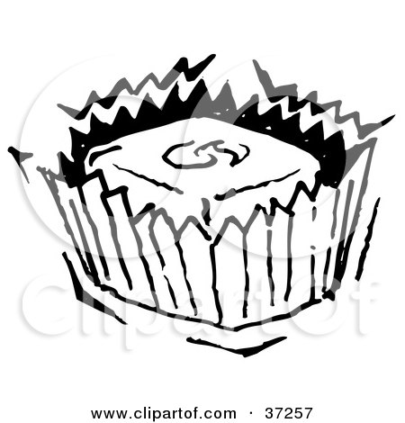 Clipart Illustration of a Black And White Piece Of Candy In A Wrapper by Andy Nortnik