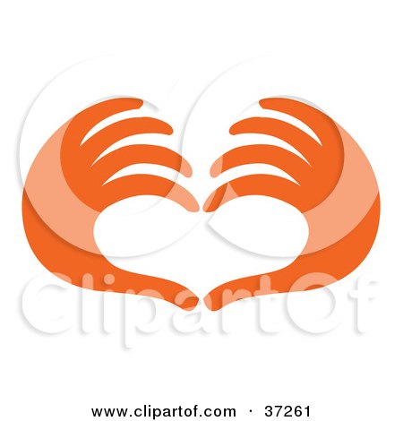 Clipart Illustration of a Pair Of Orange Red Hands Forming The Shape Of A Heart by Andy Nortnik