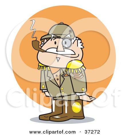 Clipart Illustration of a Short And Grumpy General In Uniform, Smoking A Pipe by Andy Nortnik