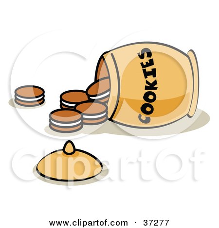 Clipart Illustration of a Tipped Over Jar With Cookies Spilling Out by Andy Nortnik