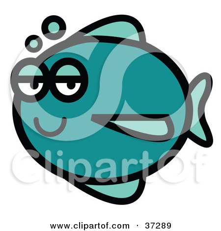 Clipart Illustration of a Chubby Blue Fish With Bubbles by Andy Nortnik