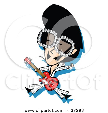 Clipart Illustration of an Elvis Impersonator Playing A Red Guitar And Dancing by Andy Nortnik