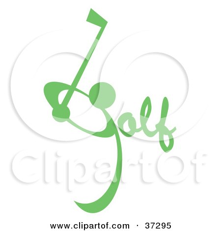 Clipart Illustration of Green Golf Text With A Golf Club And Ball by Andy Nortnik