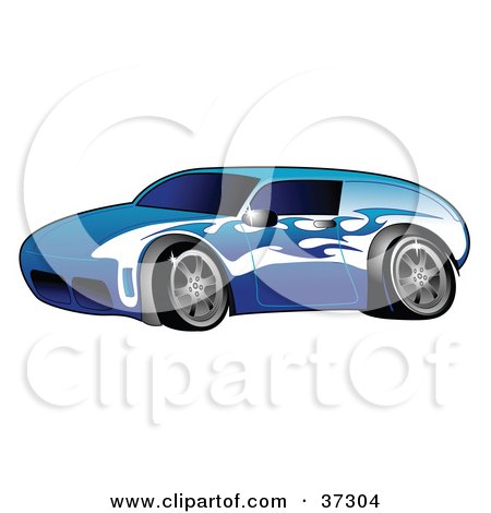 Clipart Illustration of a Blue Car With a Flame Paint Job by Andy Nortnik