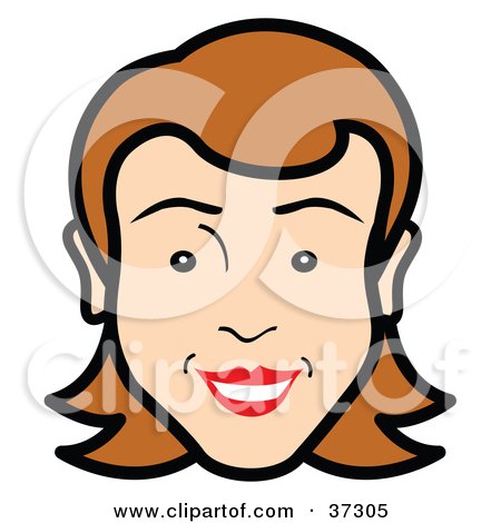 Clipart Illustration of a Friendly Womans Face With Red Lipstick by Andy Nortnik