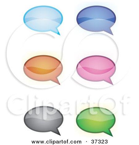 Clipart Illustration of Six Blue, Orange, Pink, Gray And Green Word, Text, Speech Or Though Balloons Or Bubbles by YUHAIZAN YUNUS