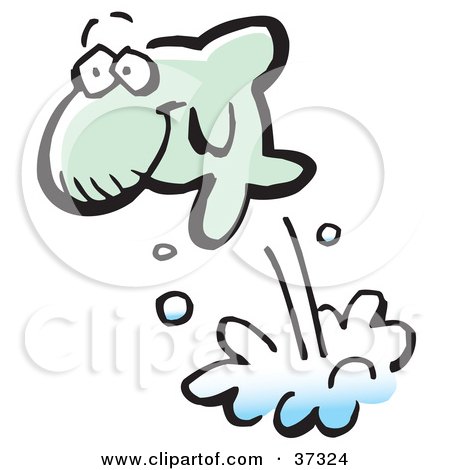Clipart Illustration of a Happy Green Fish Leaping High Out Of Water by Johnny Sajem
