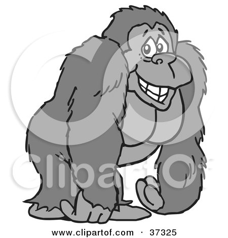 Clipart Illustration of a Friendly And Strong Male Gorilla Standing With His Arms Hanging Loose by Johnny Sajem