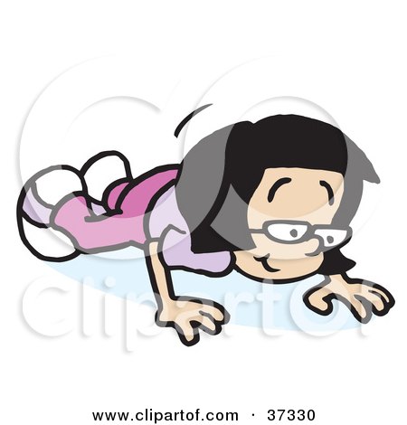 Clipart Illustration of a Girl In Purple, Lowering Her Body While Doing Push Ups by Johnny Sajem