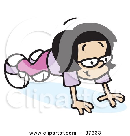 Clipart Illustration of a Girl In Purple, Raising Her Body While Doing Push Ups by Johnny Sajem