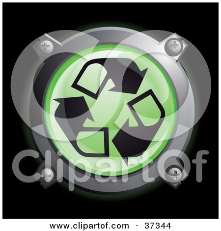 Clipart Illustration of a Shiny Green Recycle Arrow Button Icon by Frog974