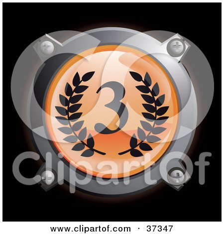 Clipart Illustration of a Chrome And Orange Third Place Icon Button With Laurels by Frog974
