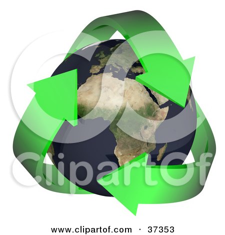 Clipart Illustration of Three Green Arrows Around Earth by Frog974