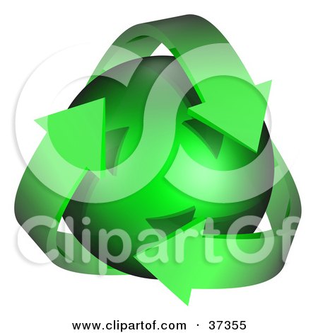 Clipart Illustration of Three Green Arrows Around A Green Planet by Frog974
