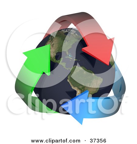 Clipart Illustration of Three Colorful Arrows Embracing Earth, With The Americas Featured  by Frog974