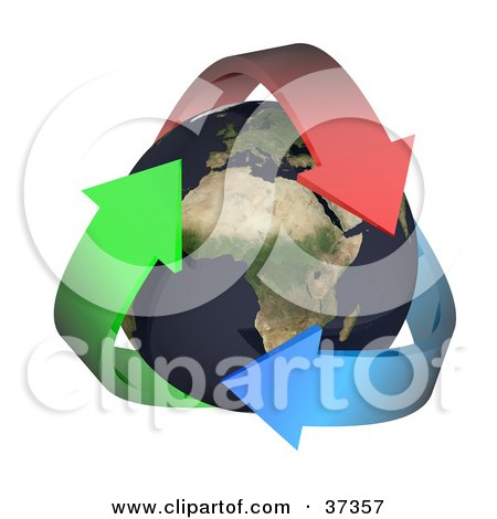 Clipart Illustration of Three Colorful Arrows Around Earth by Frog974