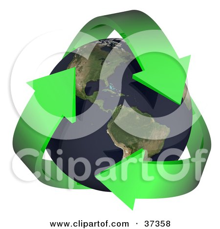 Clipart Illustration of Three Green Arrows Embracing Earth, With The Americas Featured by Frog974