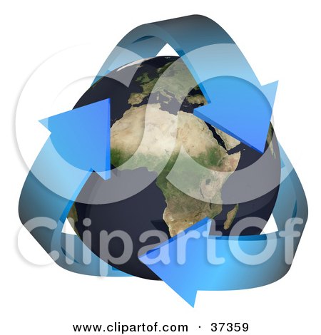 Clipart Illustration of Three Blue Arrows Around Earth by Frog974