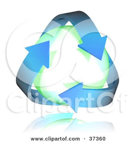 Clipart Illustration of Three Blue Arrows Circling A Transparent Orb, On A Reflective Surface by Frog974
